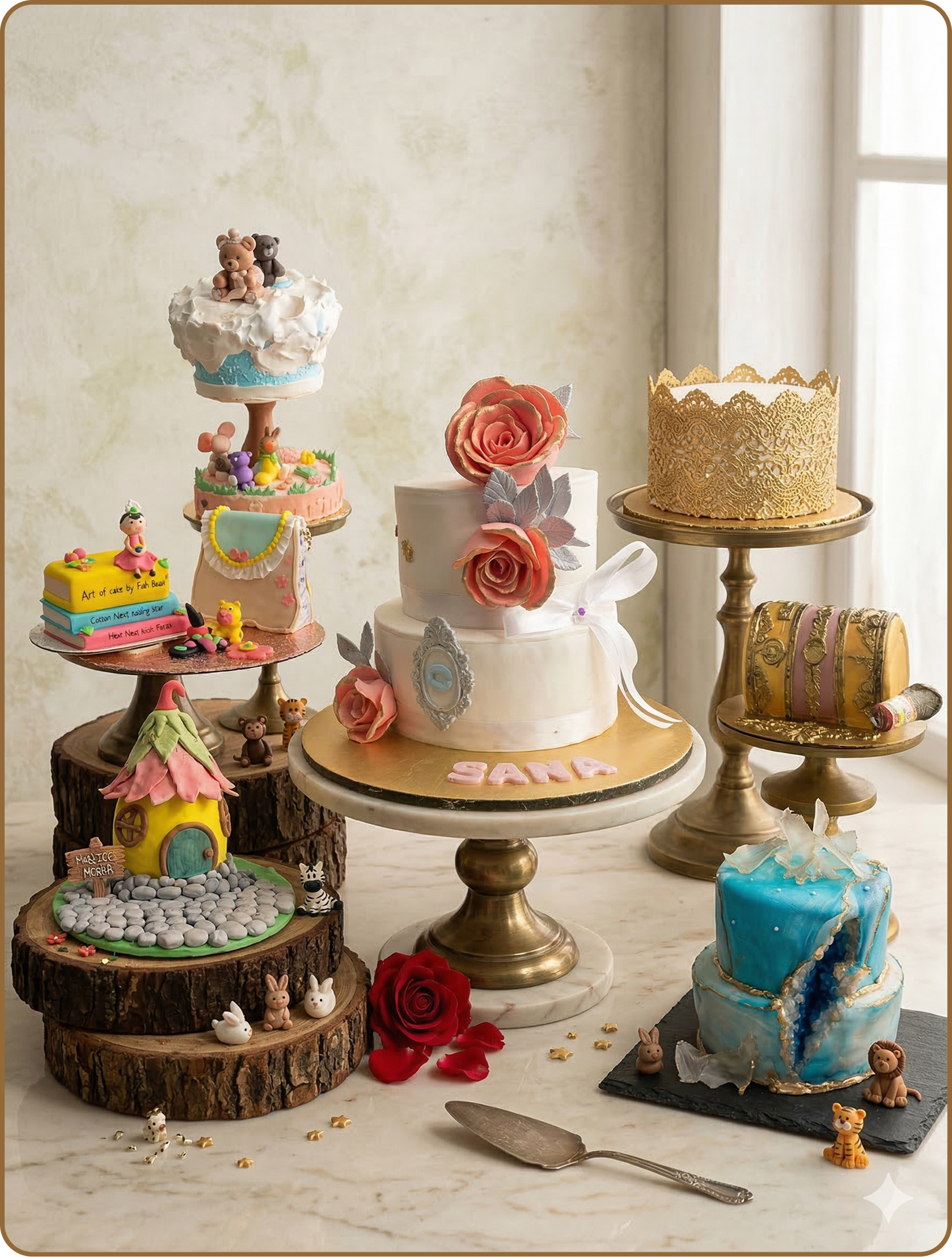 A table of Kakeez celebration cakes