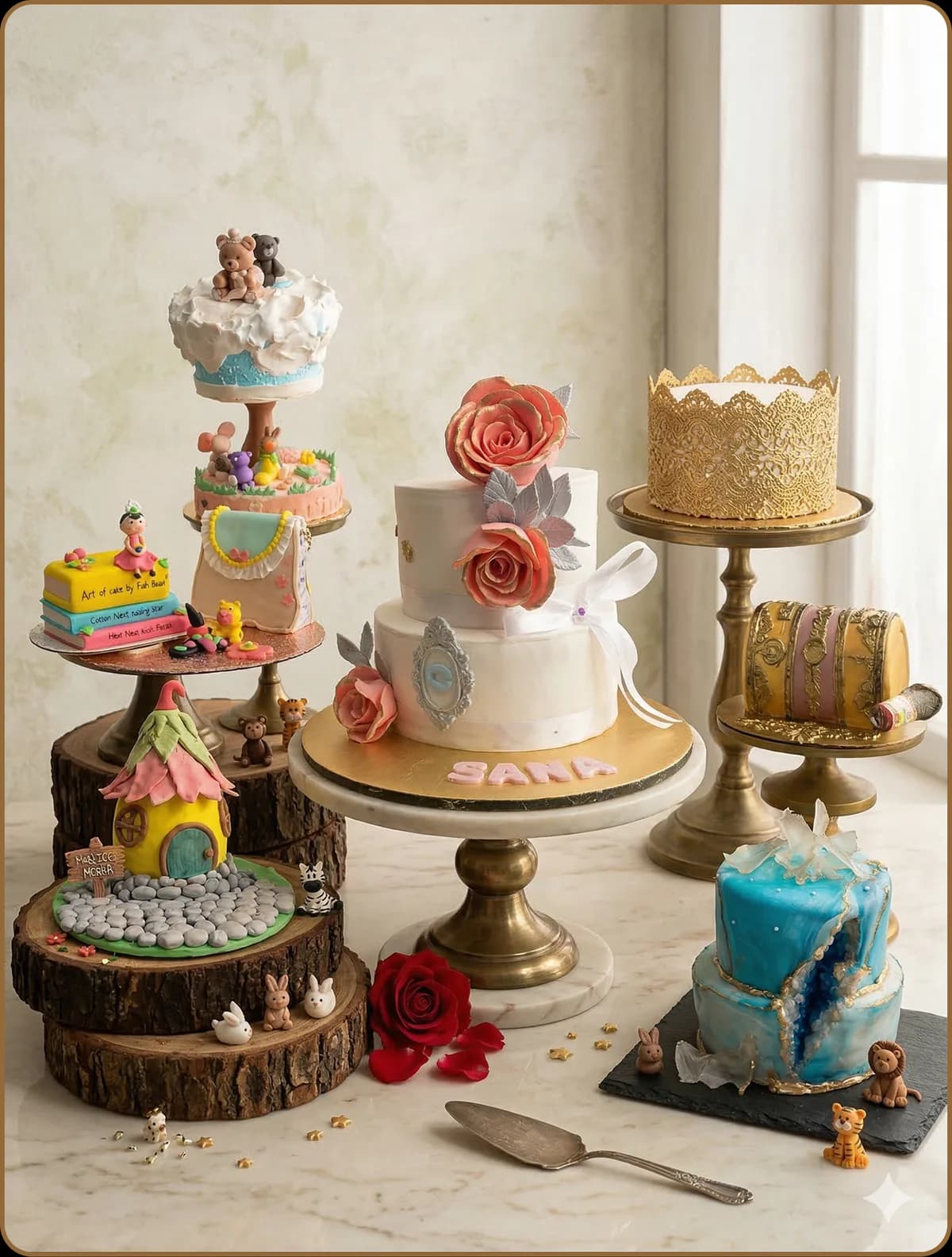 A table of Kakeez celebration cakes